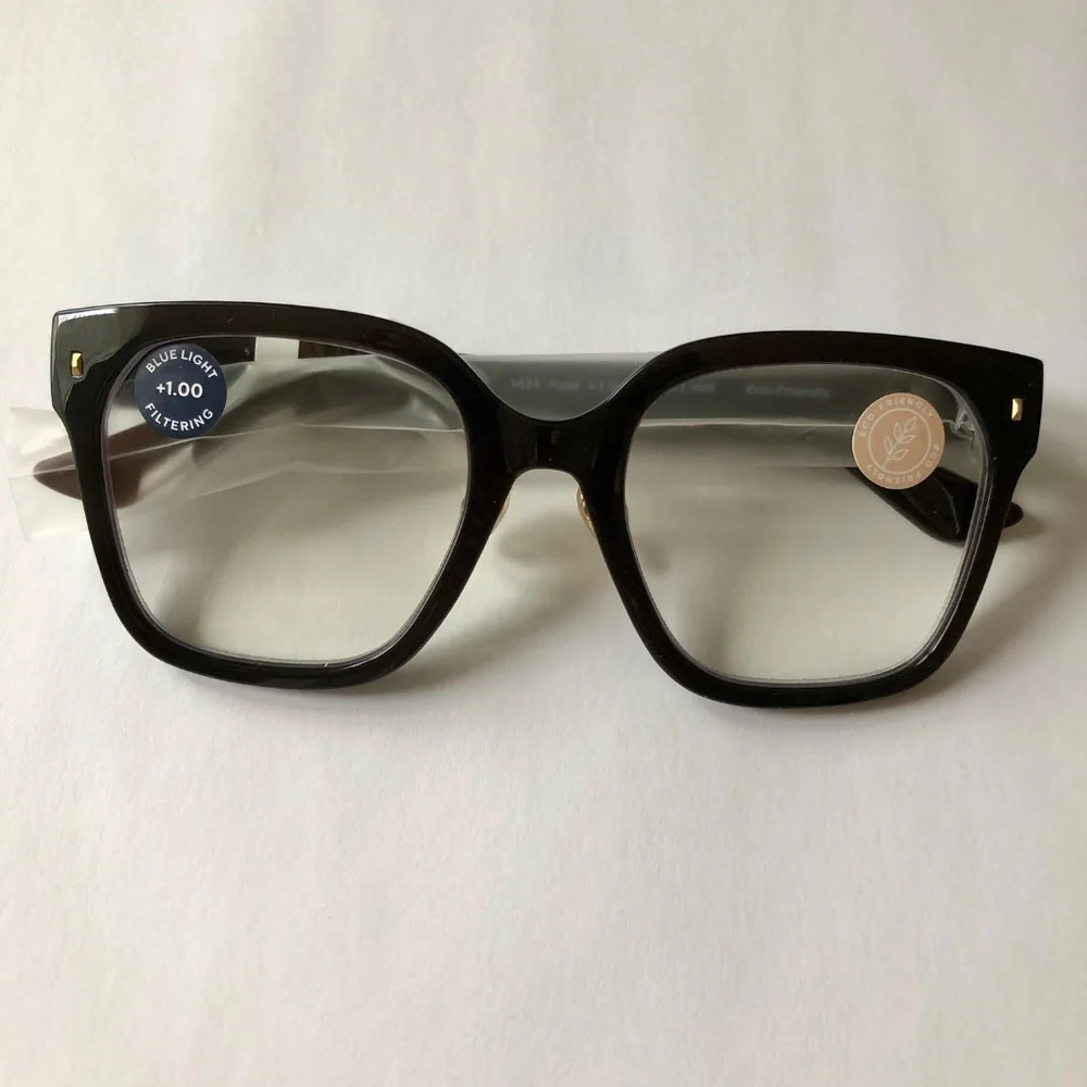NEW Anthropologie Coffee‎ Peepers Blue Light Filtering Reading Glasses +1.00